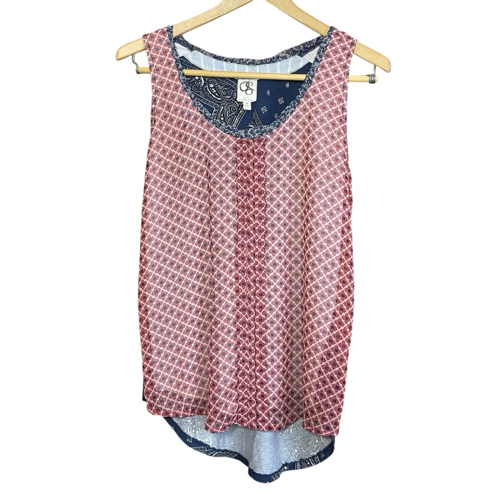 Anthro One September Mixed Print Tank Top Boho Bandana Patchwork Red Blue Sz M * - Picture 3 of 13